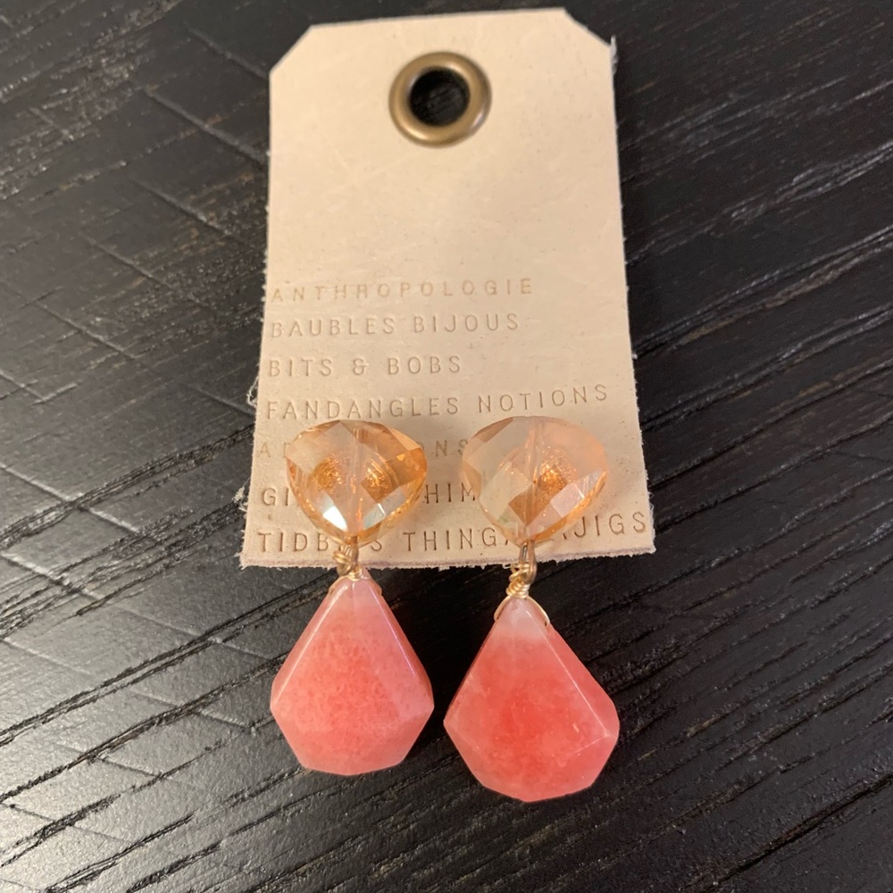 Anthropologie Pink and Gold Drop Earrings